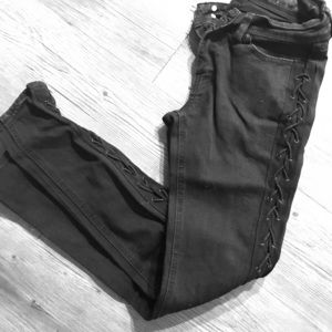 Black lace up side jeans